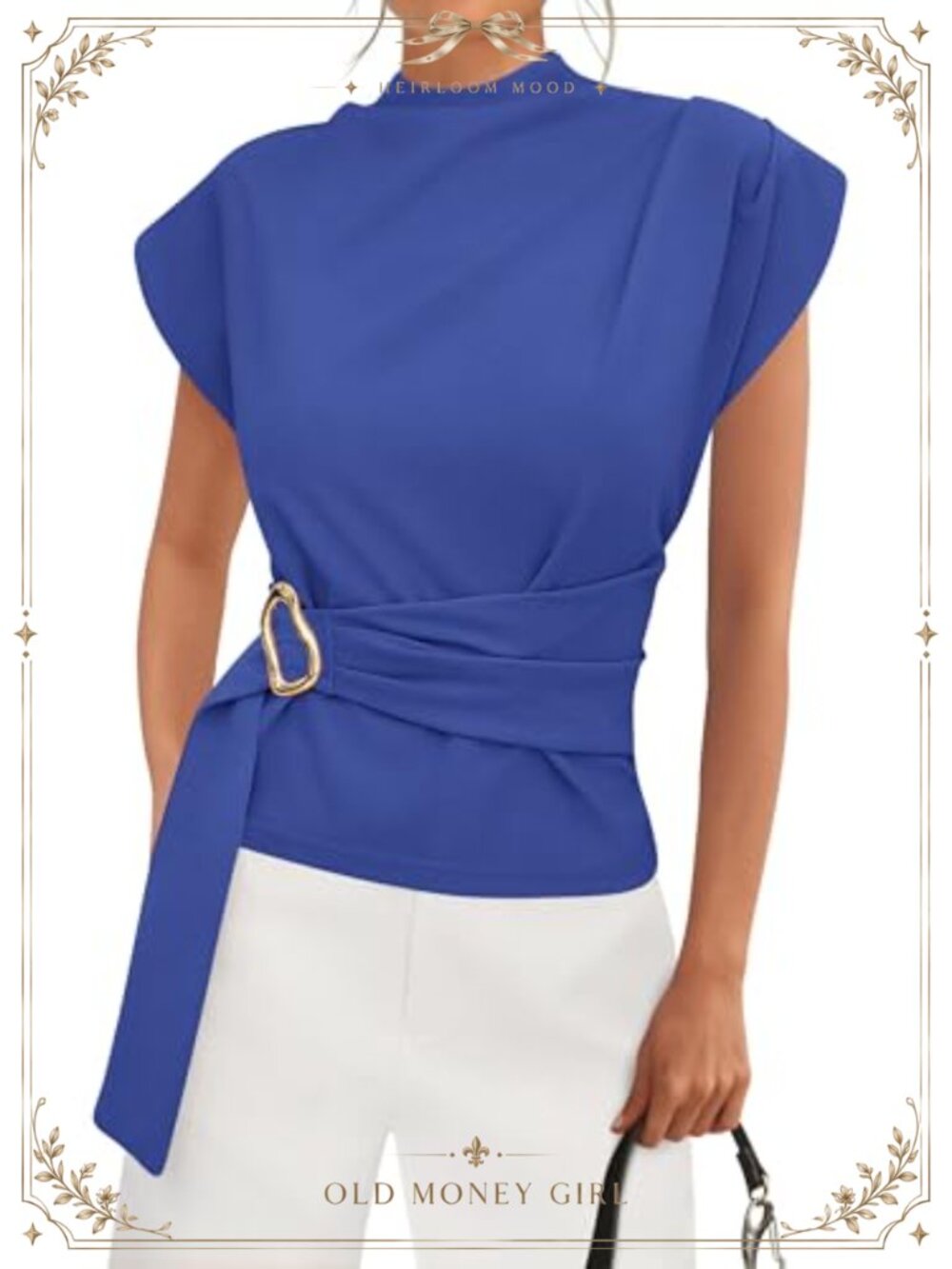 Womens Blouse Cap Sleeve Mock Neck Tunic Top Business Casual Cotton